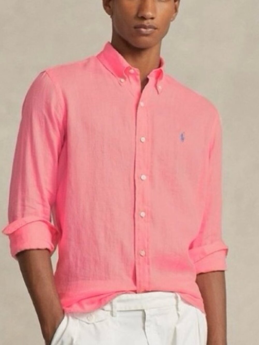 POLO RALPH LAUREN Linen Classic Fit Button Down Long Sleeve Shirt MEDIUM NWT